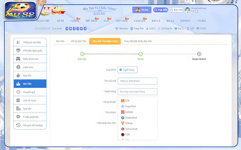 Các bước rút tiền Mu88 cho tân thủ